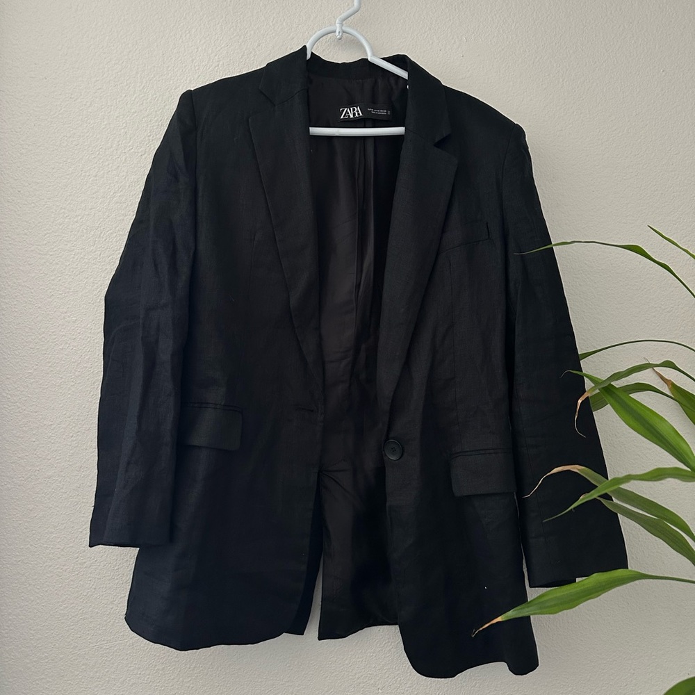 Zara Black Oversized Linen Blazer